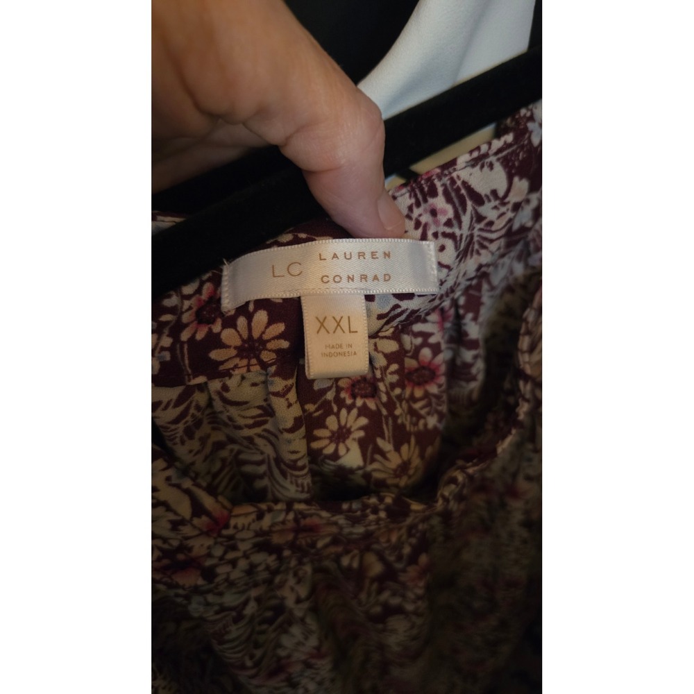 LC Lauren Conrad Burgundy Floral Square Neck Peasant Blouse XXL 400558935890 - Picture 5 of 5